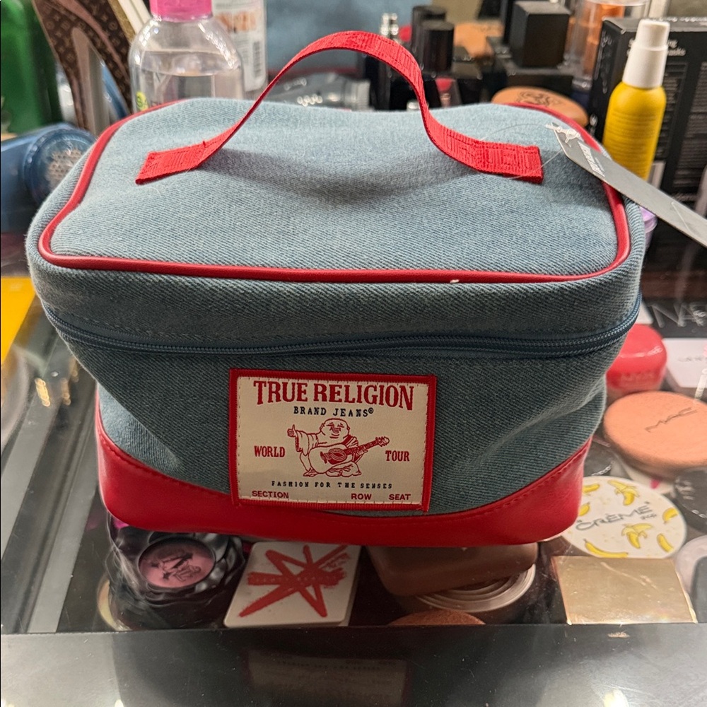 True Religion Blue Denim and Red Trim Toiletry Bag